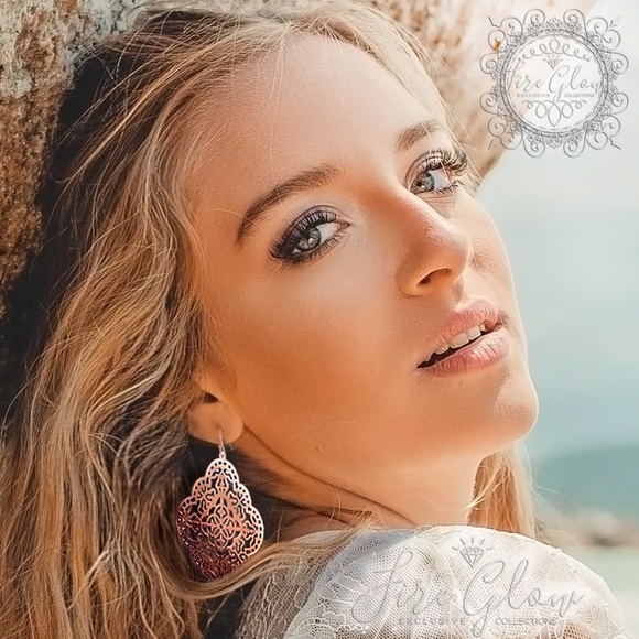 Boho Mandala Laser Cut Filigree Rose Gold Earrings - Picture 3 of 7